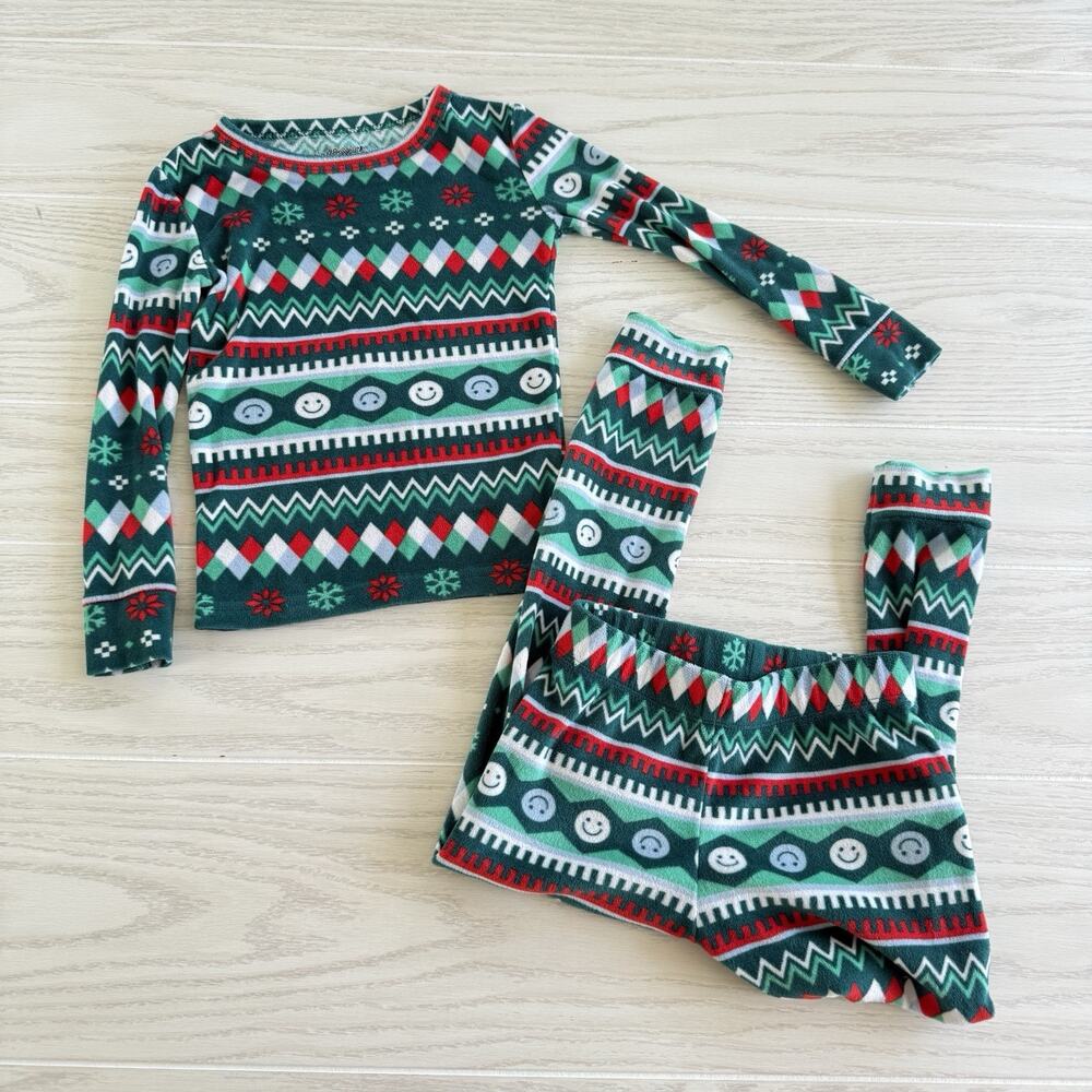 Cat & Jack Kids Pajama Set Size 4 – Fairisle Christmas Green Snug Fit